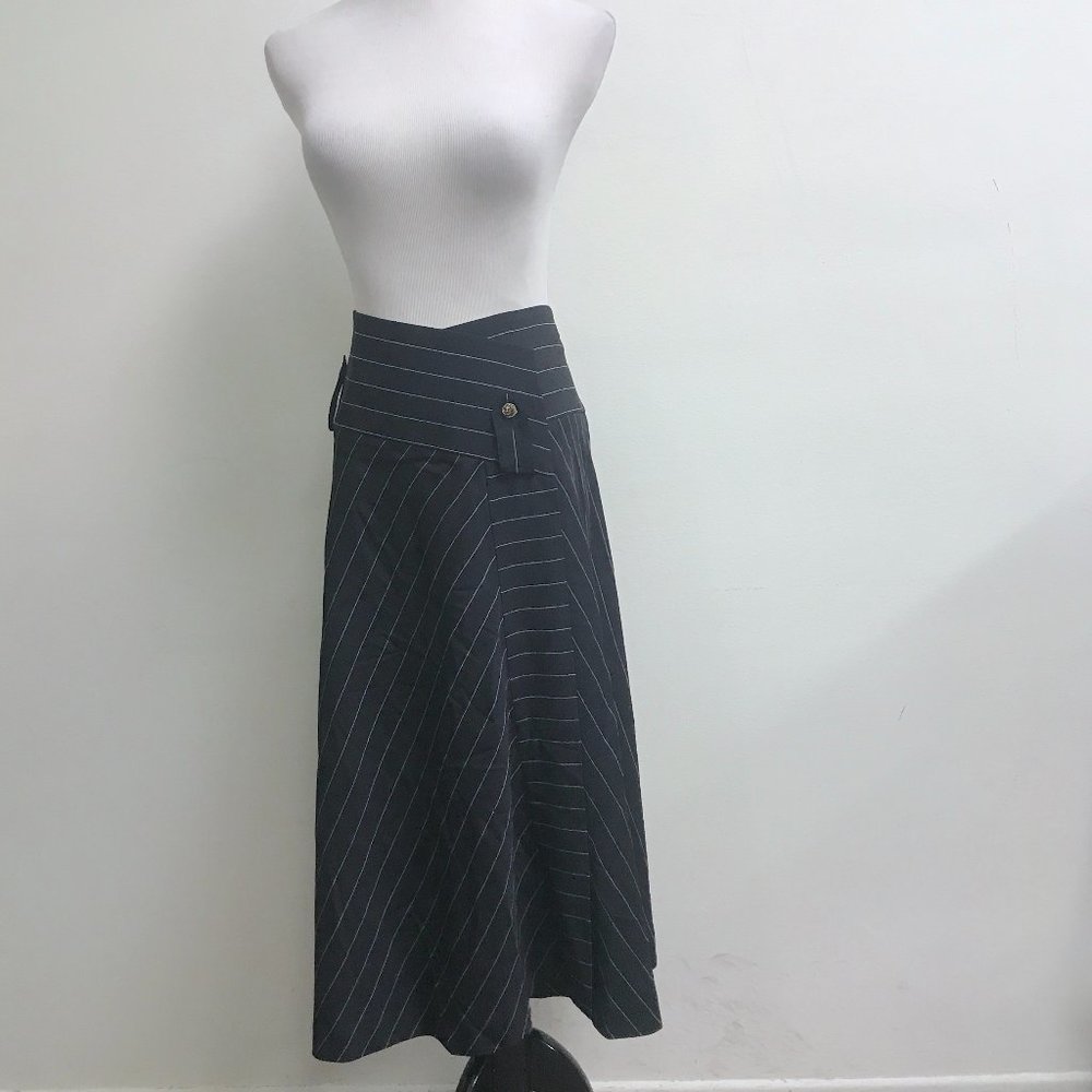 Trend Les Copains midi skirt belted black pink pinstripe wool blend 111 L 44